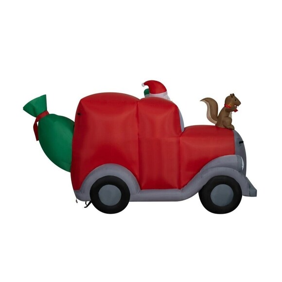 Santa's Delivery Truck Squirl & Sack 7.5 Foot Air blown Inflatables Holiday Time - Picture 4 of 11